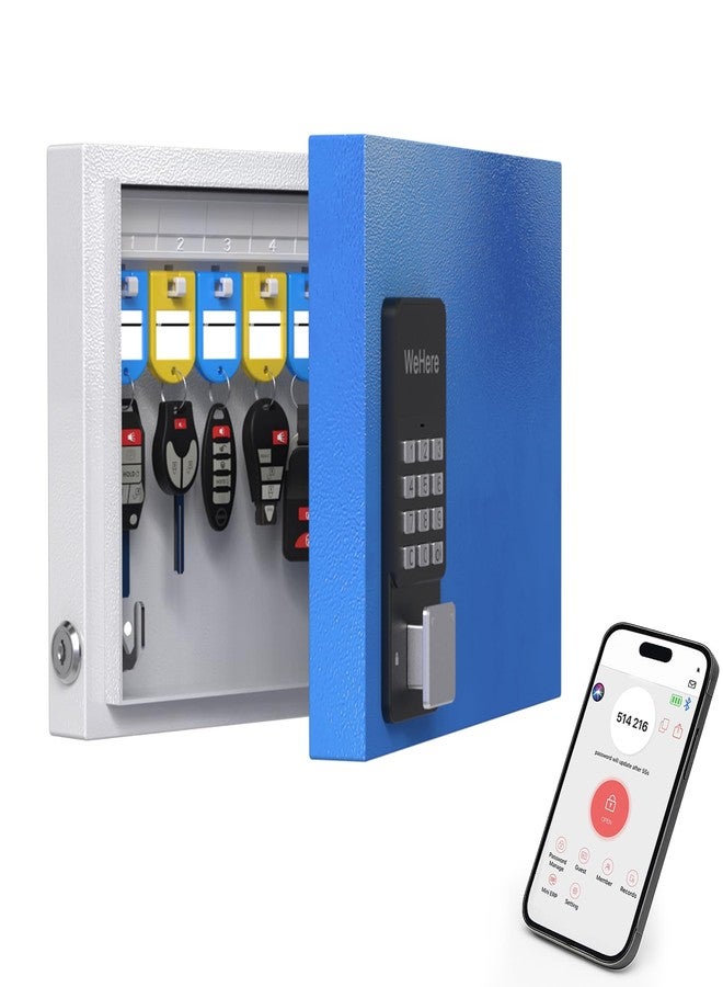 صندوق مفاتيح WeHere ذو 16 قفلًا يُثبّت على الحائط، خزانة مفاتيح ذكية مع علامات مفاتيح، تحكم عبر تطبيق بلوتوث، فتح بكلمة مرور أو رمز OTP، فتح عن بُعد عبر Wi-Fi (يُباع الجسر بشكل منفصل)، خزنة مفاتيح فولاذية للمكاتب والمنازل والأعمال التجارية - Image 1